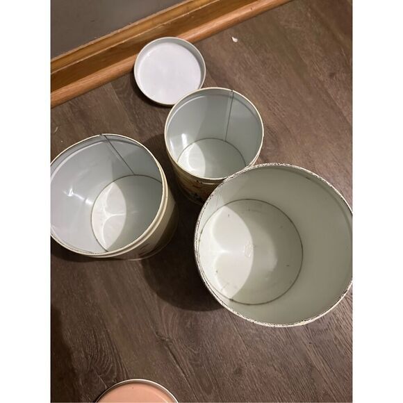 Vtg NC Colorware 60s Metal Kitchen Canister Set of 3 Flowers Beige Peach MCM - Picture 13 of 16